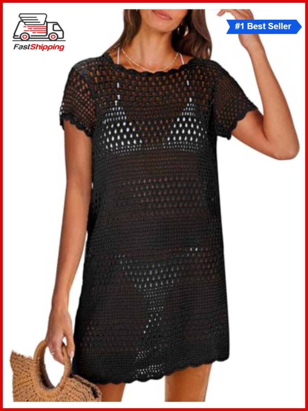 ✨ ANRABESS Swimsuit Cover Up Women Crochet Mesh Knit Beach Dress